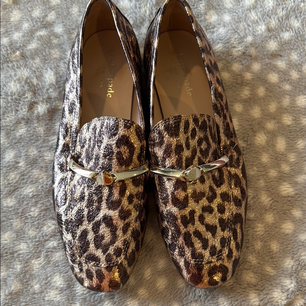 Kate Spade Animal Print Loafers with Metallic Detail